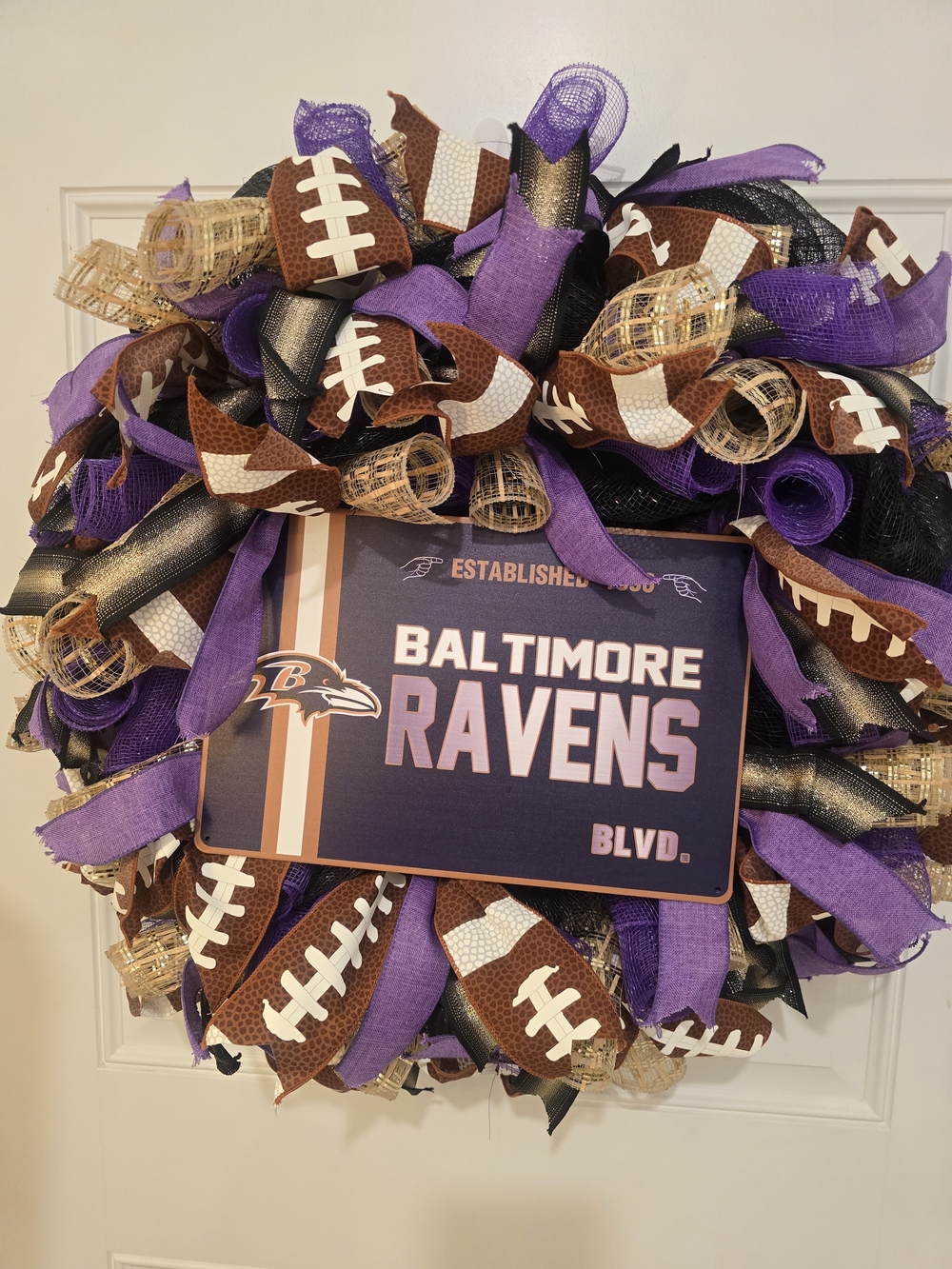 W055 - Baltimore Ravens Purple Football Wreath